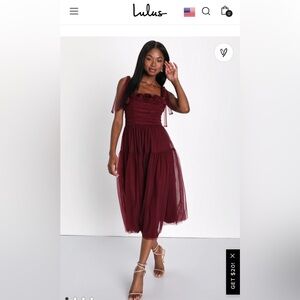 NWT, Lulu's Deep Red Midi Dress, large
